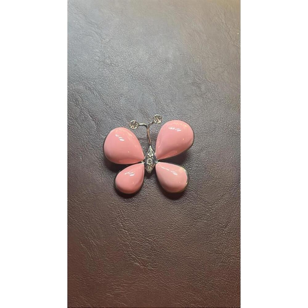 VTG Silver Tone PINK Cabochon & Rhinestone BUTTERFLY BROOCHES Pins Signed “Best”